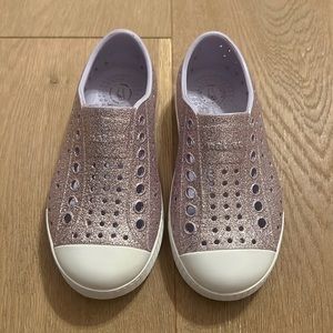 Native shoes in the color purple size 9 (toddler girl shoes)